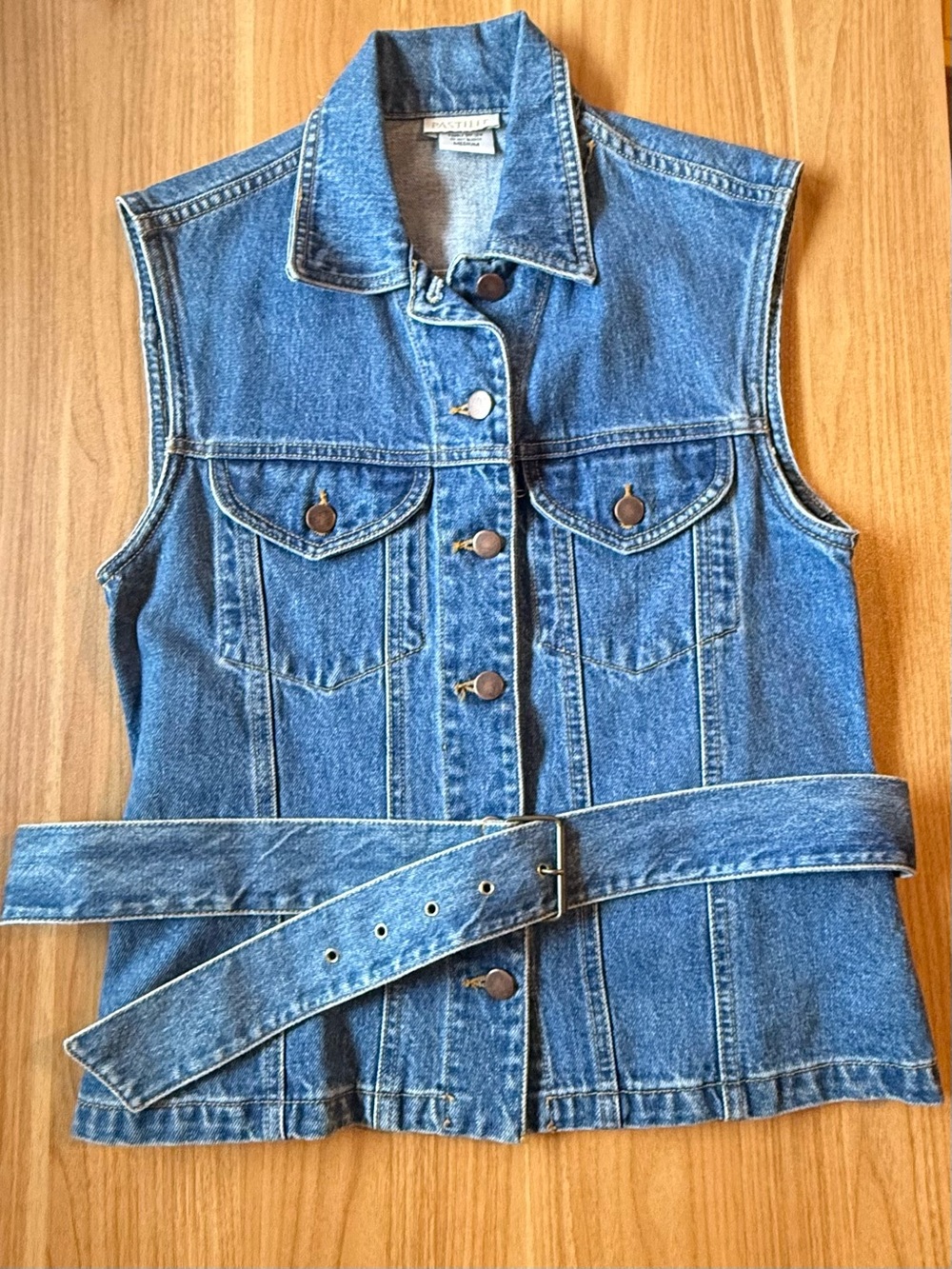 Vintage 90s Pastille Denim Vest With Belt Blue Medium